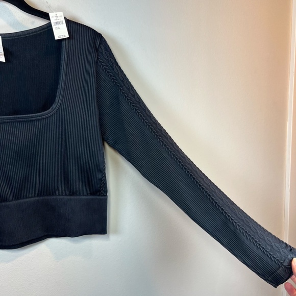 Offline By Aerie Womens Seamless Cable Square Neck Ribbed Top Shirt Black NEW XL - Picture 9 of 15